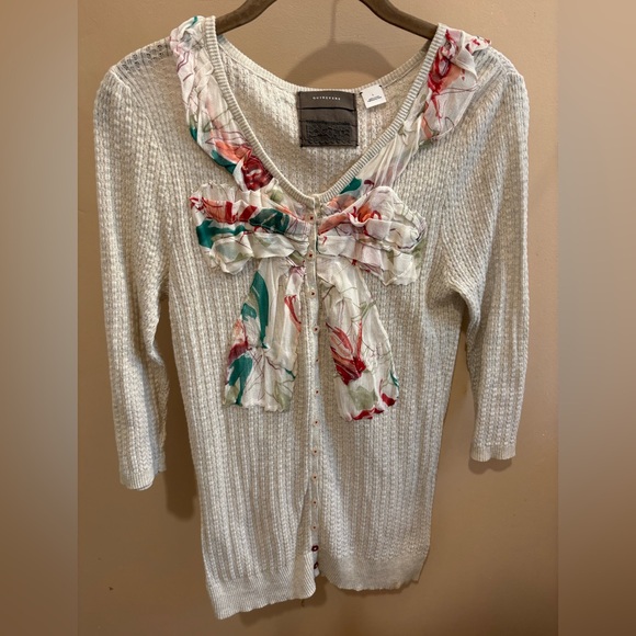 Anthropologie Sweaters - Anthropologie GUINEVERE Women's Bow Detail Fine Knit Button Cardigan Sweater Lrg